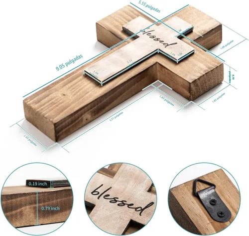 Miniatura 2 de OKSQW Cruz de pared de madera cristiana espiritual Cruz religiosa Regalos con gancho para colgar en la pared o mesa con bendita para la iglesia