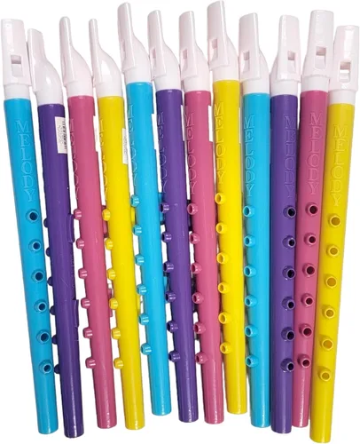 Flautas de plástico de colores surtidos (11 pulgadas) 6 agujeros. Grabadoras de viento musicales, instrumento de sonido para niños, juguete para 24