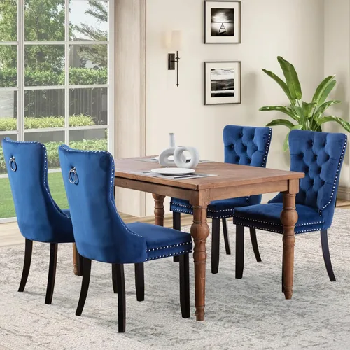 Miniatura 63 de Juego de 2 sillas de comedor tapizadas de tela de lino, sillas de cocina modernas de mediados de siglo con respaldo alto, ribete de cabeza de clavo