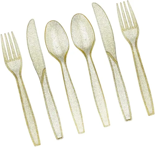 Miniatura 9 de Prestee Juego de 300 piezas de cubiertos de plástico - 100 cada uno de tenedores, cuchillos y cucharas de plástico transparente - Cubiertos
