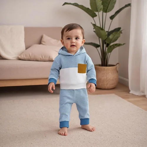 Miniatura 247 de Conjunto de ropa de otoño e invierno para bebé y niño, sudadera larga con capucha y pantalones para niños pequeños, 6, 12, 18, 24 meses, 2T