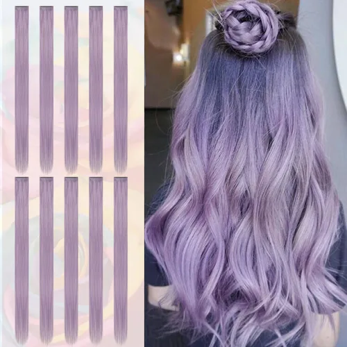 Miniatura 15 de Sofeiyan 10 extensiones de cabello sintético lacio de colores con clip de 22 pulgadas, para mujeres, niños y niñas, para Halloween, Navidad