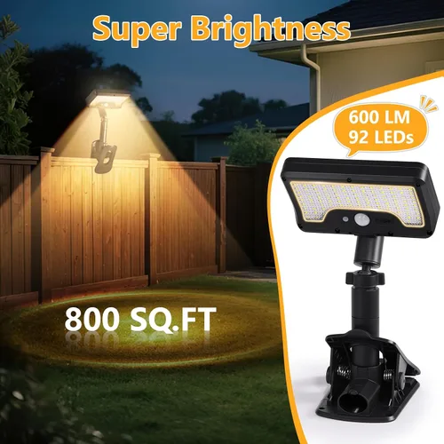 Miniatura 3 de Luces solares con clip para exteriores con sensor de movimiento, luces de valla solares ajustables verticalmente y giratorias en 360° con 92 LEDs