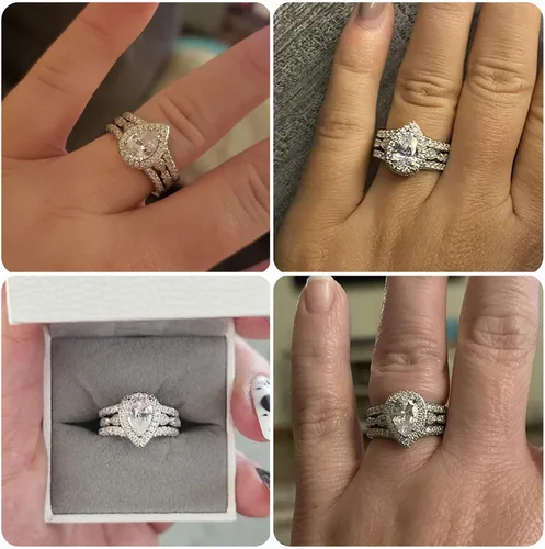 Miniatura 2 de Newshe Jewellery Juego de anillos de boda para él y ella, anillos de promesa AAAAA para parejas, mujeres, hombres, banda en forma de pera, talla 5-13