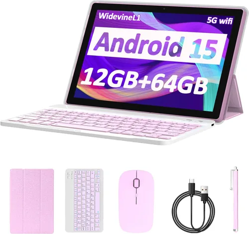 Miniatura 11 de Tablet Android 15, 10 pulgadas 12 GB RAM+64 GB ROM/1 TB (máx.), tabletas 2 en 1 con funda de teclado y mouse Stylus, procesador de cuatro núcleos