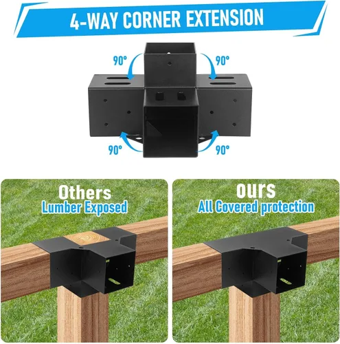 Miniatura 4 de Soportes de pérgola Woodworks 4x4 - Soportes de esquina de 4 vías y 90 grados para madera de 4x4 pulgadas (2 piezas) - Hardware modular