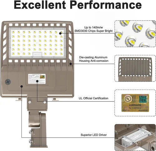 Miniatura 4 de Luces LED de estacionamiento de 480 V 150 W 21000 LM LED Shoebox Pole Lights Fixture 400W HID/HPS Reemplazo 5000K IP65 AC 277-480V UL Listado