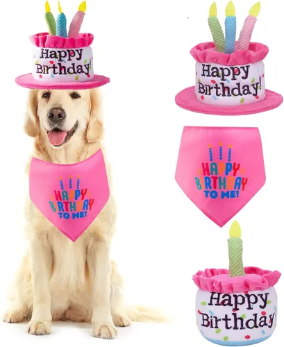 Miniatura 10 de Juego de sombrero y bandana de cumpleaños para perros grandes, sombreros ajustables para fiesta de cumpleaños para perros grandes, decoración