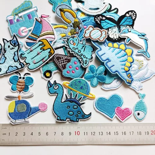 Miniatura 6 de 30 piezas de parches bordados azules para planchar y coser de varios tamaños para ropa de niños, chaquetas, pantalones de mezclilla, mochilas