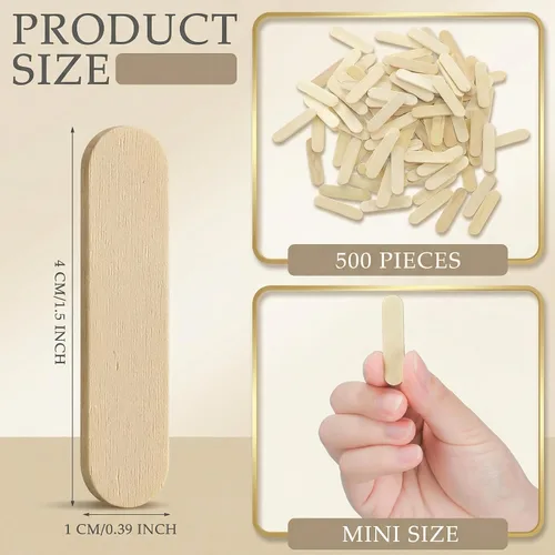 Miniatura 2 de Tioncy 500 mini palitos para manualidades de 1.57 x 0.39 x 0.08 pulgadas, palitos pequeños de madera para helados naturales para adultos, bricolaje