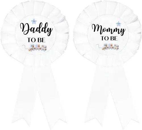 HAPPYLAND - Decoraciones para baby shower, diseño de papá y mamá para ser y mamá para ser - Botón de baby shower, regalos para papá, revelación de