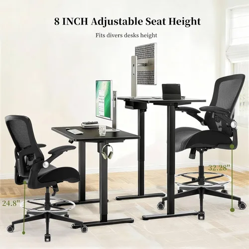 Miniatura 5 de Silla de dibujo, silla de oficina alta con asiento de piel sintética, silla de escritorio de pie, sillas de oficina de altura de mostrador