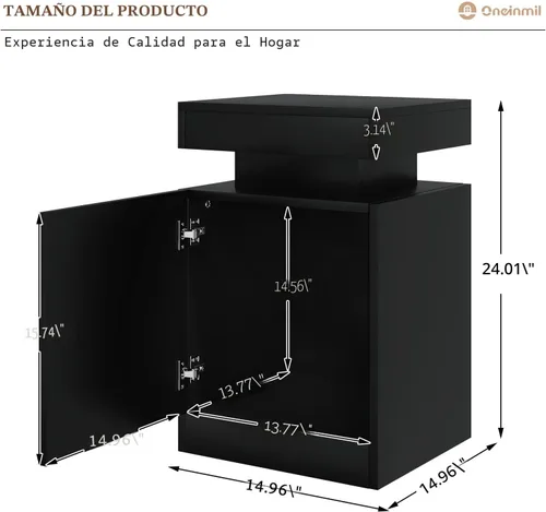 Miniatura 2 de oneinmil Juego de 2 mesitas de noche con luces LED, mesita de noche con armario de almacenamiento para dormitorio, mesita de noche con LED