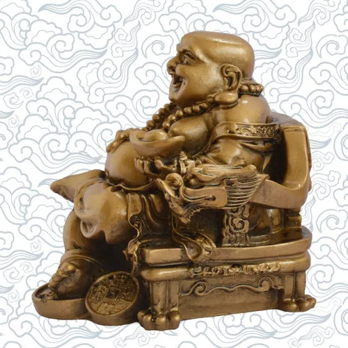 Miniatura 4 de Feng Shui Buda chino sonriente sentado en silla de dragón, escultura artesanal, riqueza de resina, estatua de la suerte feliz para decoración