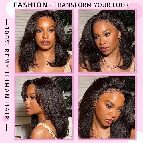 Miniatura 2 de Kinky Straight Wig Yaki Straight Human Hair Wig 14 Inch Brazilian KinkyStraight Human Hair Wig 180 Density 13x4 Lace Front Wig Human Hair Kinky