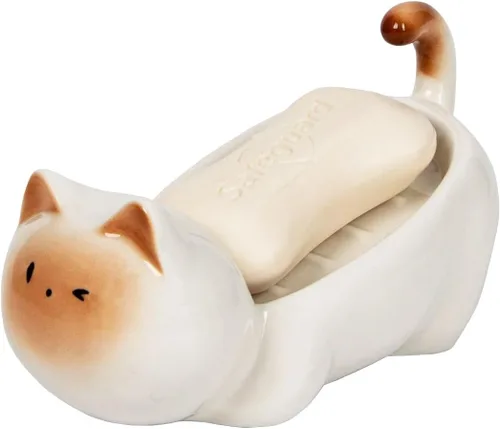 Miniatura 10 de Jabonera de cerámica para gatos, barra autodrenante para ducha, bandeja de jabón decorativa para lavabo de baño, encimera de cocina, bandeja Negro