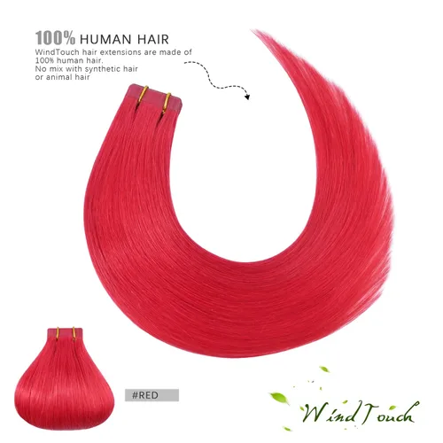 Miniatura 6 de WindTouch Extensiones de cabello humano con cinta adhesiva, color rojo, 20 unidades, 14 pulgadas, #rojo, 1.06 oz