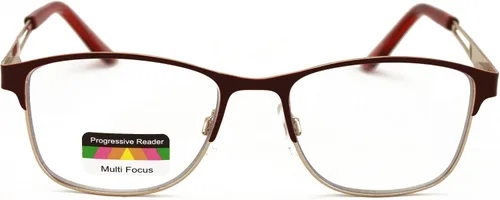 Miniatura 3 de Metal de las mujeres ninguna línea progresiva lente clara trifocal gafas de lectura con la capa antirreflectante Granate