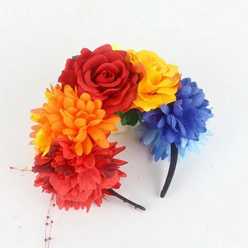 Miniatura 2 de UUYYEO Day of The Dead Headband Rose Flower Crown Hair Band Festival Head Band Halloween Costume Headwear Mexican Floral Headpiece for Women B