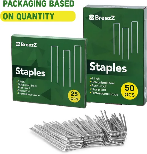 Miniatura 3 de Breezz Paquete de 25 grapas de jardín de 6 pulgadas, pines galvanizados de calibre 12, estacas de suelo de servicio pesado para barrera de malas