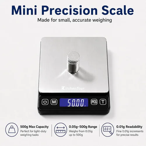 Miniatura 2 de K KitchenTour - Báscula digital de cocina - 500g/0.01g Balanza de alta precisión multifunción para alimentos, carne, joyas, laboratorio, quilates