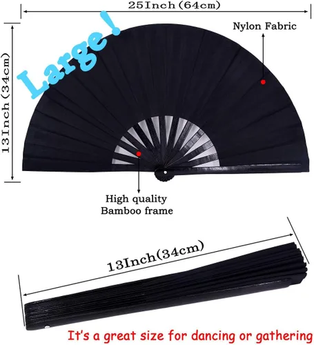 Miniatura 2 de Abanico grande plegable para baile de línea, ventilador de aplausos para botas en el suelo, fiesta, decoración, festival (negro)