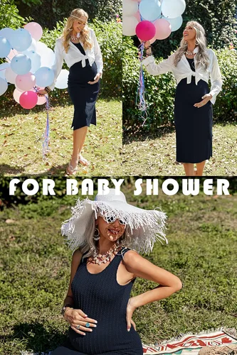 Miniatura 4 de Ekouaer Vestido de maternidad para mujer, de punto acanalado, sin mangas, con abertura lateral, vestido ajustado para embarazo, tallas S-XXL