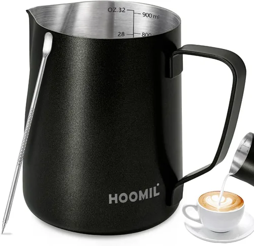 Miniatura 15 de HOOMIL Jarra de espuma de leche, jarra de acero inoxidable de 12 oz/20 oz/32 onzas, jarra de vaporizador de leche para máquina de espresso, café