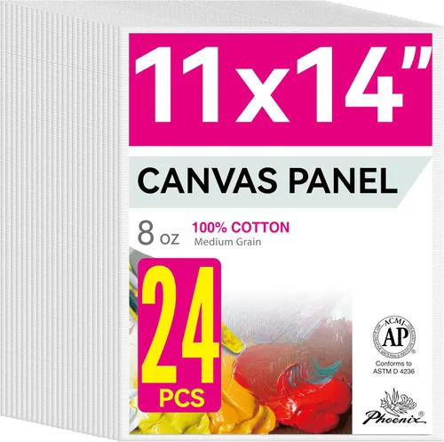 Miniatura 28 de PHOENIX - Juego de 12 paneles de lienzo de algodón con triple imprimación para pintura al óleo y acrílica Blanco