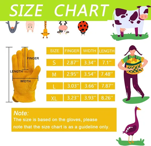 Miniatura 6 de Guantes de trabajo para niños de 2 a 14 años, extra suaves de ante de ciervo, duraderos, flexibles, guantes genuinos de cuero para niños