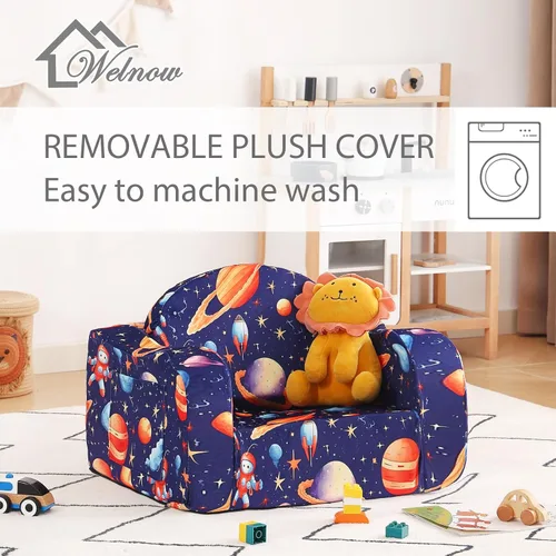 Miniatura 5 de Welnow Sofá infantil 2 en 1, silla convertible para niños, sofá abatible para niños con reposabrazos ondulados, sofá plegable para juegos para niños