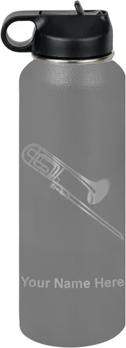 Miniatura 32 de LaserGram Botella de agua personalizada, trombón, acero inoxidable de doble pared aislada al vacío con popote superior, regalo grabado personalizado
