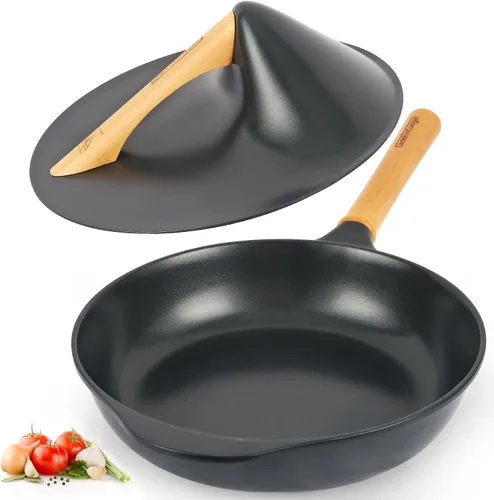 Sartén antiadherente con tapa, sartén de 10 pulgadas de profundidad, sartenes de cerámica sin toxinas, sartén saludable no tóxica con mango
