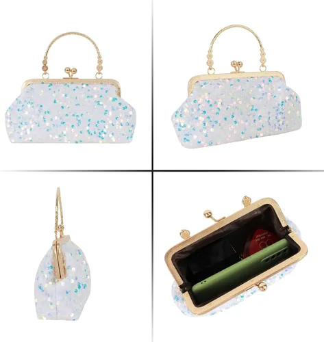 Miniatura 5 de Mini bolso de noche con lentejuelas con purpurina para mujer, bolso de mano de metal con asa superior, correa de cadena, bolso cruzado