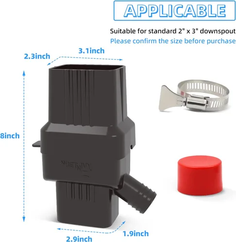 Miniatura 5 de Sistema de Recogida de Agua de Lluvia, para desviador de bajante de 5 cm x 7,6 cm con capacidad de recolección ajustable, kit de desviador