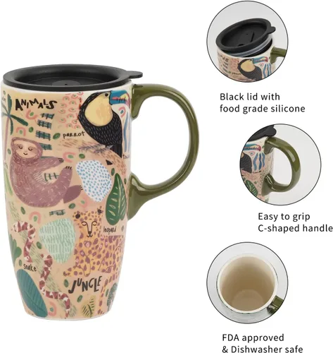Miniatura 9 de Topadorn Taza de viaje de cerámica de 17 onzas con tapa, taza de café grande, sin plomo, apta para microondas y lavavajillas, taza reutilizable