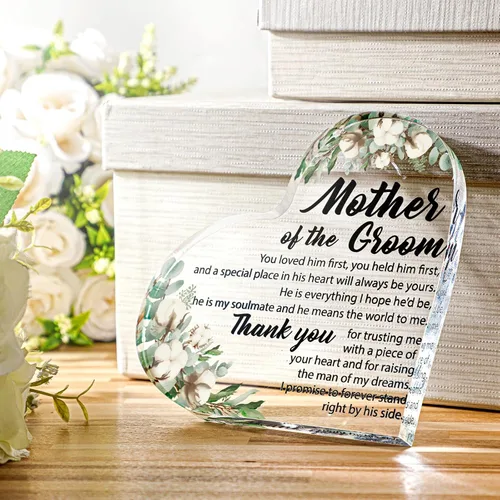 Miniatura 6 de Regalo para la madre del novio de la novia, regalos de madre del novio, regalos de boda, regalo de corazón cuadrado acrílico, regalo