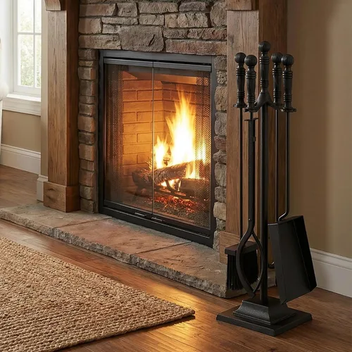 Miniatura 2 de IRONMAX Juego de herramientas para chimenea de 5 piezas, herramientas de hierro de 26 pulgadas con soporte, póquer, pinzas, cepillo y pala