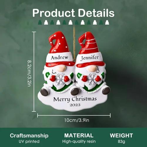 Miniatura 2 de Adornos de Navidad personalizados de gnomo 2023, familia de 2, 3, 4, 5, 6 – Adorno de Navidad personalizado con nombre para árbol de Navidad