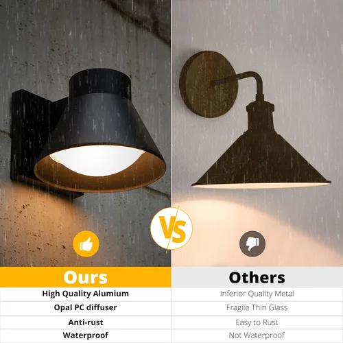 Miniatura 4 de UME Paquete de 2 lámparas LED de pared para exteriores, luces negras para porche delantero, iluminación de montaje en pared, farol de pared