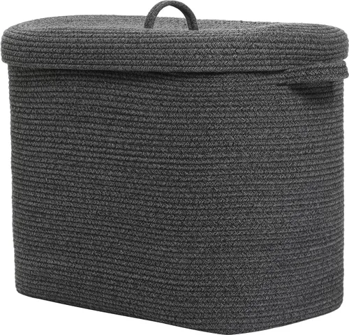 Miniatura 19 de Cesta de almacenamiento rectangular extragrande de 22 x 14 x 18 pulgadas con tapa, cesta de almacenamiento grande de cuerda de algodón, cesta