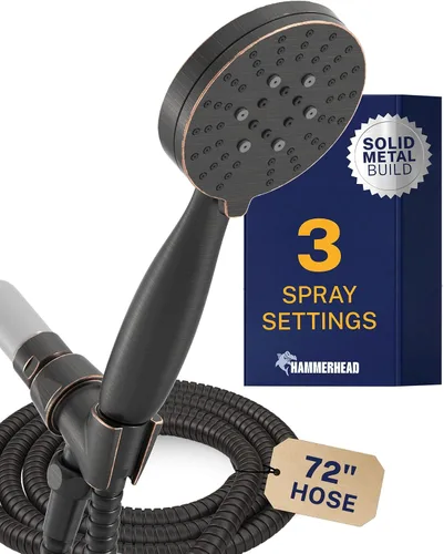 Miniatura 14 de HammerHead Showers Solid Metal 3-Spray Handheld Shower Head with Long Hose and Holder, High Pressure, Wide/Massage/Mist Sprays, Brushed Nickel, 1.75