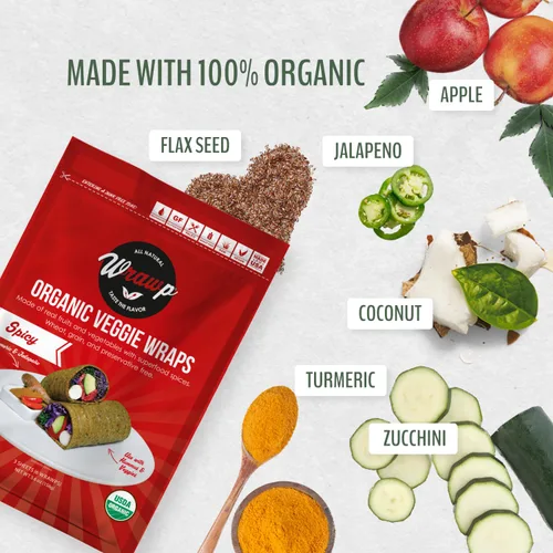 Miniatura 2 de WrawP Mini envolturas orgánicas para verduras – PICANTE (paquete de 3) ESTABLES EN ESTANTE, todo natural, sin gluten, paleo, vegano crudo. Perfecto