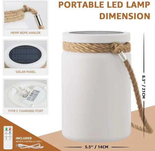 Miniatura 3 de uuffoo Lámpara de Mesa Solar Linterna LED para Exteriores Inalámbrica IP44 RGB y Blanco Cálido Regulable para Patio Camping Restaurante Terraza