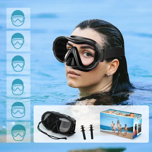 Miniatura 6 de Máscara de buceo, gafas de esnórquel antivaho profesionales, máscara de natación antifugas con correa ajustable suave y bolsa de malla, tapón
