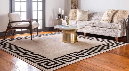 Miniatura 2 de Unique Loom Athens Collection - Alfombra clásica geométrica moderna con diseño de bordes, 8 x 8 pies, beige/negro Beige y gris/beige
