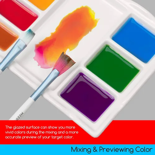 Miniatura 5 de MEEDEN Paleta de pintura de artista de cerámica de 8 pozos, bandeja de paleta de pintura de porcelana, paleta de mezcla de acuarela, bandeja
