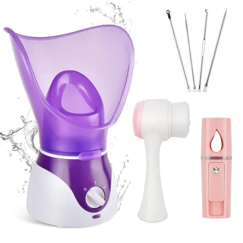 Vaporizador facial - Vaporizador facial nano iónico para limpieza profunda, juego de humidificador facial de niebla caliente para mujeres y hombres,