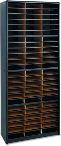 Safco Value Sorter Organizador de literatura, 72 compartimentos 7131BL, negro, carcasa de acero de grado comercial, estantes de fibra de madera,