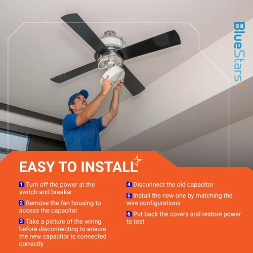 Miniatura 8 de BlueStars - Condensador de ventilador de techo CBB61 4uf+4uf+2.5uf de 5 cables, 250 V/300 V CA, paquete de 1, repuesto para ventilador de techo